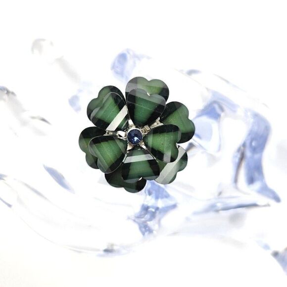 Lot of 2 Vintage Large Blue Plastic Flower Butterfly Statement Rings sz 6.25-6.5 - Picture 6 of 8